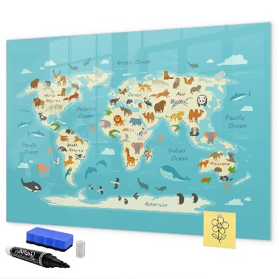 Schreib magnettafel Weltkarte mit Illustrationen und Fotos