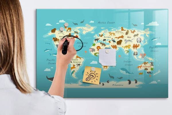 Schreib magnettafel Weltkarte mit Illustrationen und Fotos