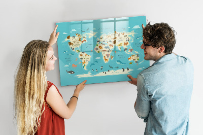 Schreib magnettafel Weltkarte mit Illustrationen und Fotos