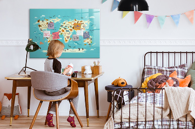 Schreib magnettafel Weltkarte mit Illustrationen und Fotos