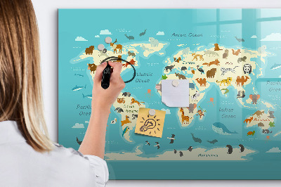 Schreib magnettafel Weltkarte mit Illustrationen und Fotos