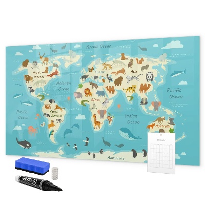 Schreib magnettafel Weltkarte mit Illustrationen und Fotos