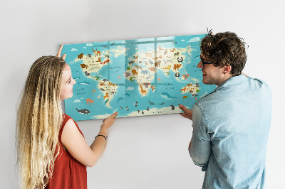Schreib magnettafel Weltkarte mit Illustrationen und Fotos