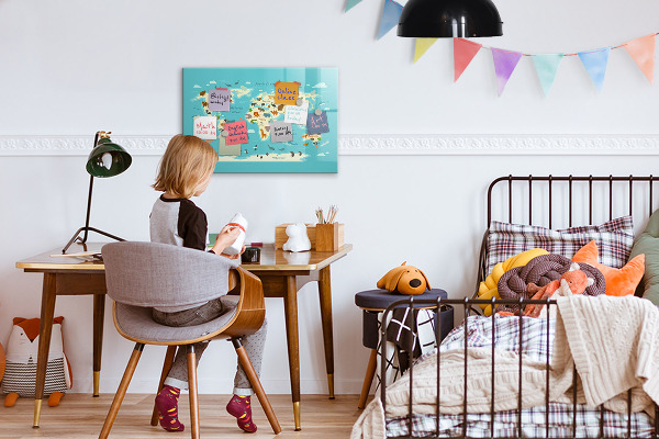 Schreib magnettafel Weltkarte mit Illustrationen und Fotos