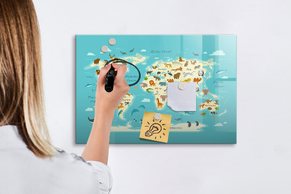 Schreib magnettafel Weltkarte mit Illustrationen und Fotos