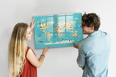 Schreib magnettafel Weltkarte mit Illustrationen und Fotos