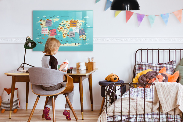 Schreib magnettafel Weltkarte mit Illustrationen und Fotos