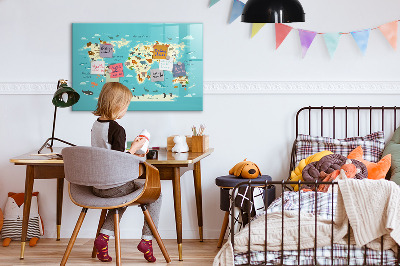 Schreib magnettafel Weltkarte mit Illustrationen und Fotos