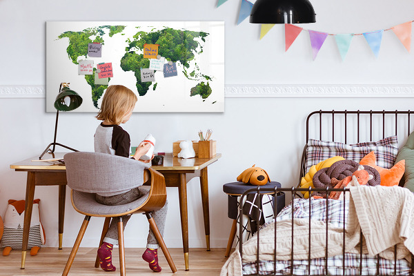 Magnettafel zum schreiben Grüne Weltkarte mit Fotos