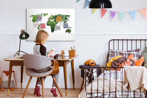 Magnettafel zum schreiben Grüne Weltkarte mit Fotos
