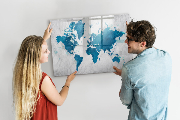Magnettafel zum schreiben Weltkarte mit persönlichen Fotos