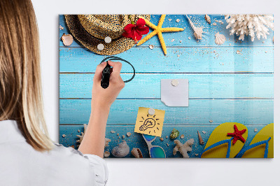Magnettafel zum schreiben Sommererinnerungen auf blauem Hintergrund