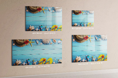 Magnettafel zum schreiben Sommererinnerungen auf blauem Hintergrund