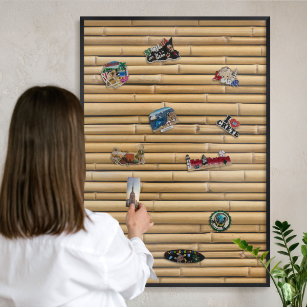 Magnetpinnwand Metall für Urlaubsmagnete mit schwarzem Rahmen Bambusmuster