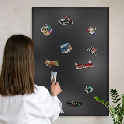 Magnetpinnwand Metall für Urlaubsmagnete mit schwarzem Rahmen Schwarz