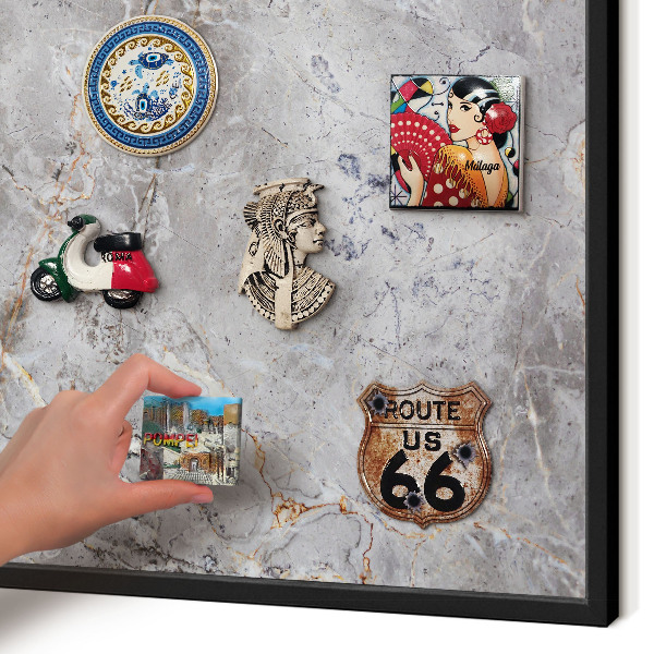 Magnettafel Metall mit Rahmen in Schwarz Gemusterter Marmor