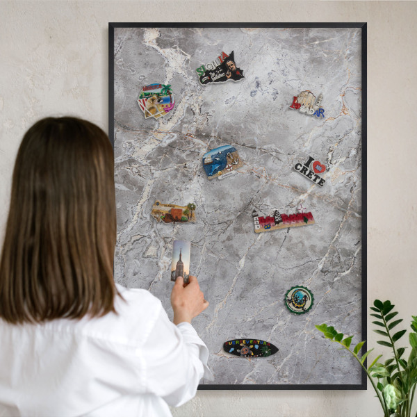 Magnettafel Metall mit Rahmen in Schwarz Gemusterter Marmor
