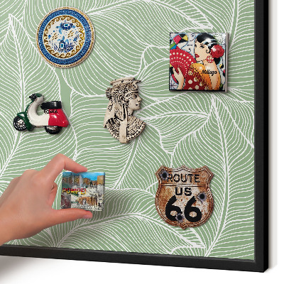 Magnettafel Metall mit Rahmen in Schwarz Tropische Blätter