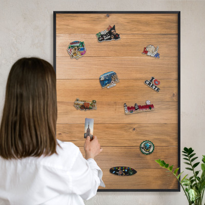 Magnettafel Metall mit Rahmen in Schwarz Holzstruktur