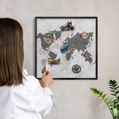Magnettafel Metall mit Rahmen in Schwarz Weltkarte