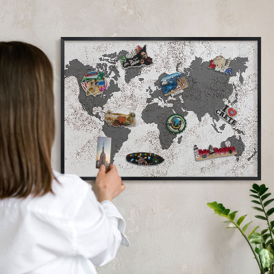 Magnettafel Metall mit Rahmen in Schwarz Weltkarte
