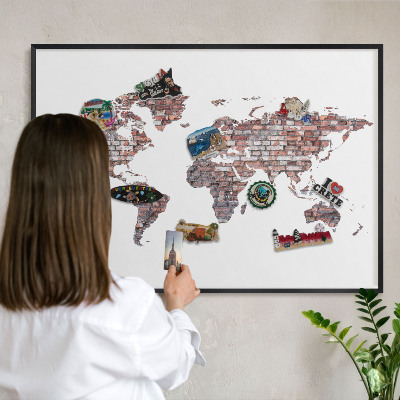 Magnettafel Metall mit Rahmen in Schwarz Brick World
