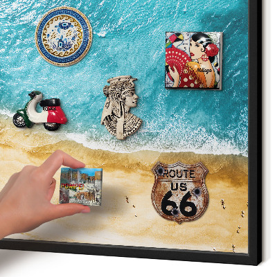Magnettafel Metall mit Rahmen in Schwarz Meer und Strand
