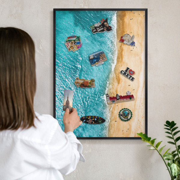 Magnettafel Metall mit Rahmen in Schwarz Meer und Strand