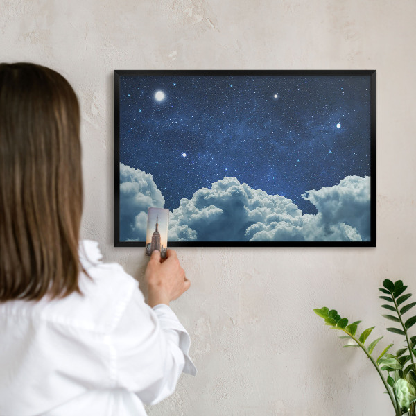 Magnettafel Metall mit Rahmen in Schwarz Kosmische Nacht