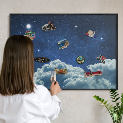 Magnettafel Metall mit Rahmen in Schwarz Kosmische Nacht