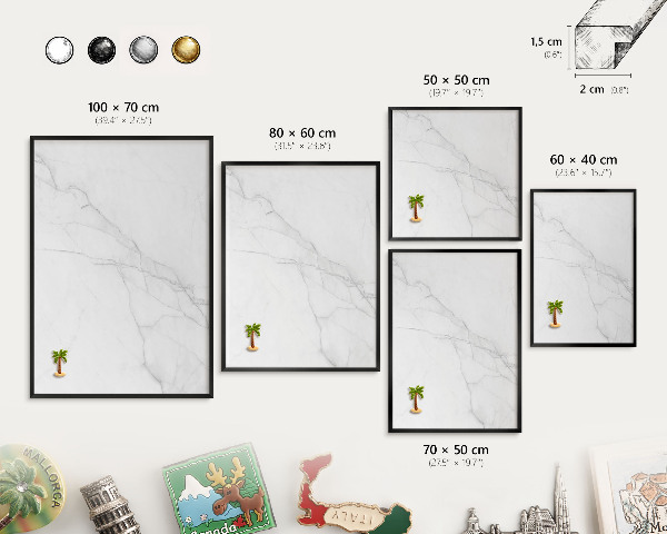 Magnetpinnwand Metall für Urlaubsmagnete mit schwarzem Rahmen Marmormuster