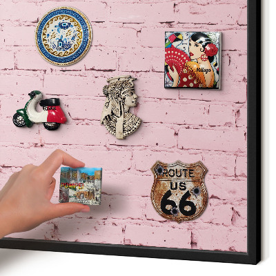 Magnetpinnwand Metall für Urlaubsmagnete mit schwarzem Rahmen Rosa Ziegelstein