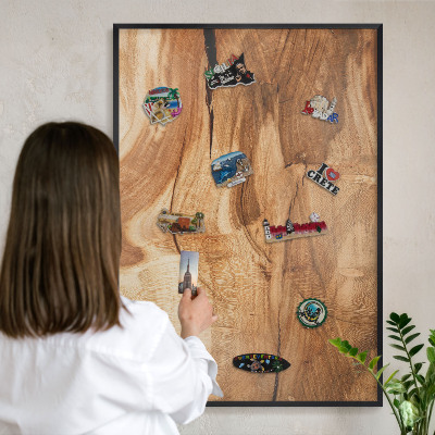 Magnettafel Metall mit Rahmen in Schwarz Naturholz