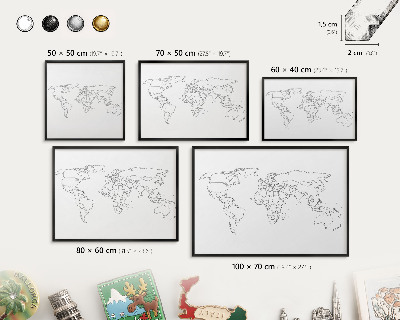 Magnettafel Metall mit Rahmen in Schwarz Höhenlinienkarte