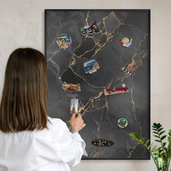 Magnettafel Metall mit Rahmen in Schwarz Schwarzer Marmor