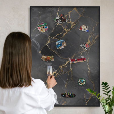 Magnettafel Metall mit Rahmen in Schwarz Schwarzer Marmor