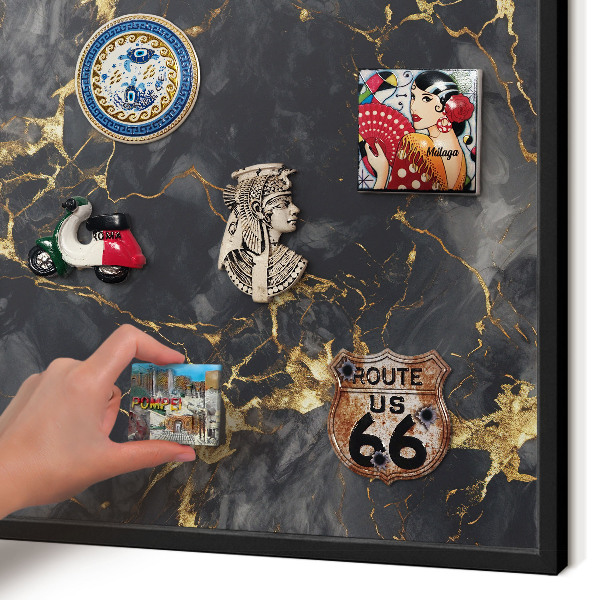Magnettafel Metall mit Rahmen in Schwarz Zarte Adern