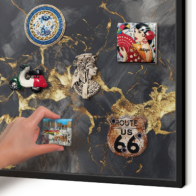 Magnettafel Metall mit Rahmen in Schwarz Zarte Adern
