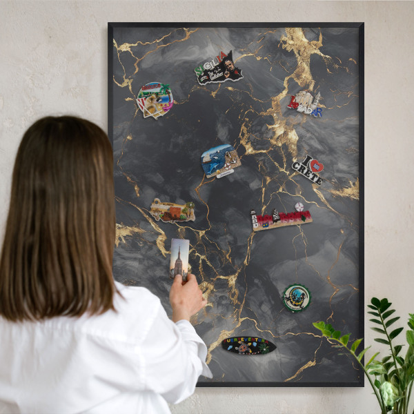 Magnettafel Metall mit Rahmen in Schwarz Zarte Adern