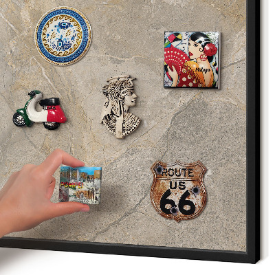 Magnettafel Metall mit Rahmen in Schwarz Beige Stein
