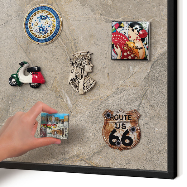 Magnettafel Metall mit Rahmen in Schwarz Beige Stein