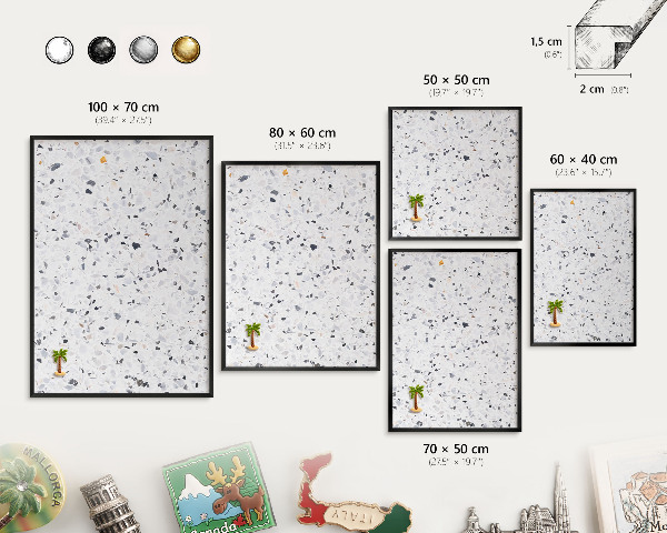 Magnetpinnwand Metall für Urlaubsmagnete mit schwarzem Rahmen Terrazzo-Stil