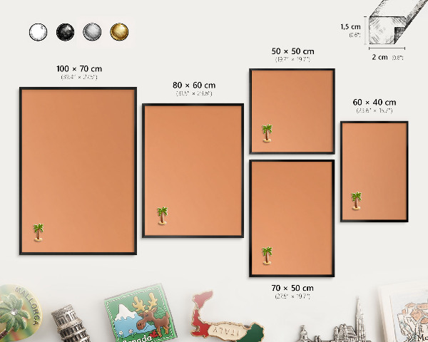 Magnetpinnwand Metall für Urlaubsmagnete mit schwarzem Rahmen Pastellorange