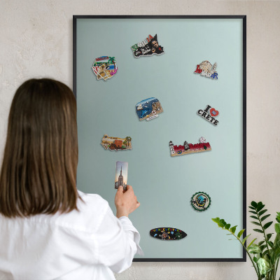 Magnetpinnwand Metall für Urlaubsmagnete mit schwarzem Rahmen Türkisfarbener Farbverlauf