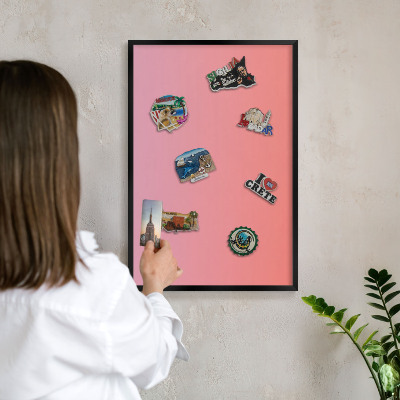 Magnettafel Metall mit Rahmen in Schwarz Rosa-Orange