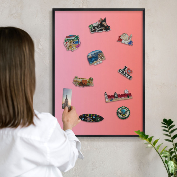 Magnettafel Metall mit Rahmen in Schwarz Rosa-Orange