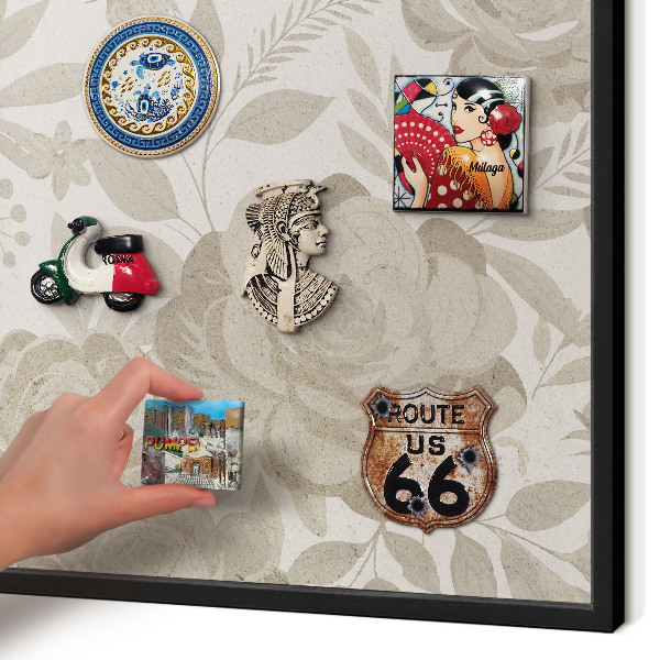 Magnettafel Metall mit Rahmen in Schwarz Vintage-Blumen