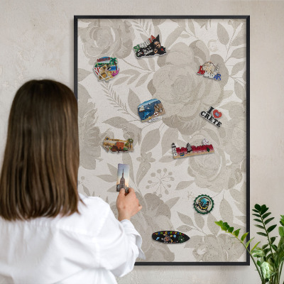 Magnettafel Metall mit Rahmen in Schwarz Vintage-Blumen