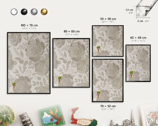 Magnettafel Metall mit Rahmen in Schwarz Vintage-Blumen