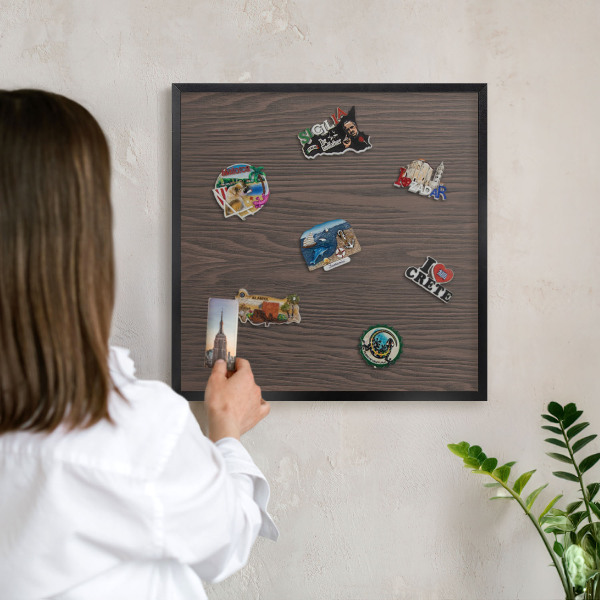 Magnettafel Metall mit Rahmen in Schwarz Naturholz